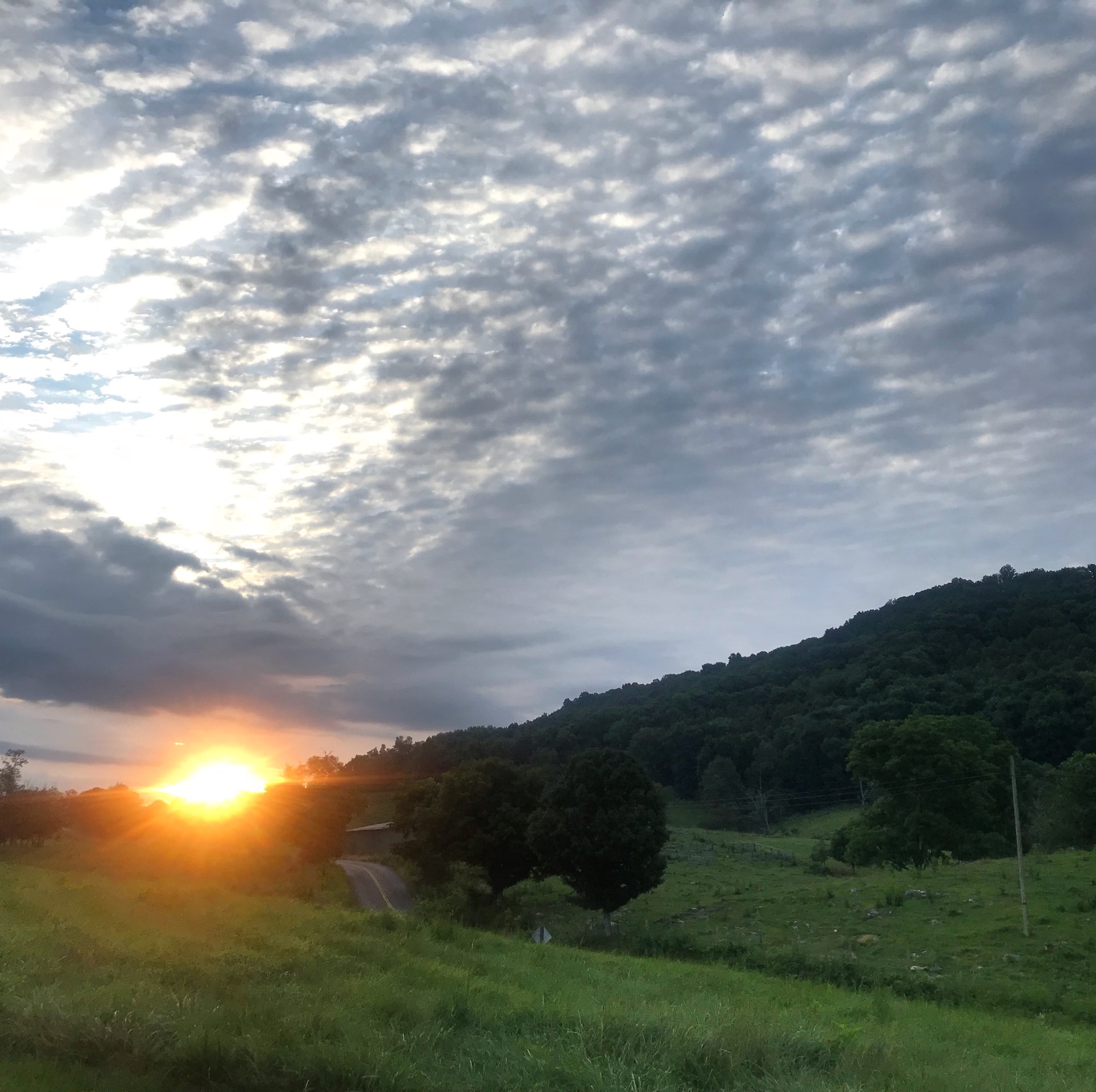 Sunset over the Virginia farm road